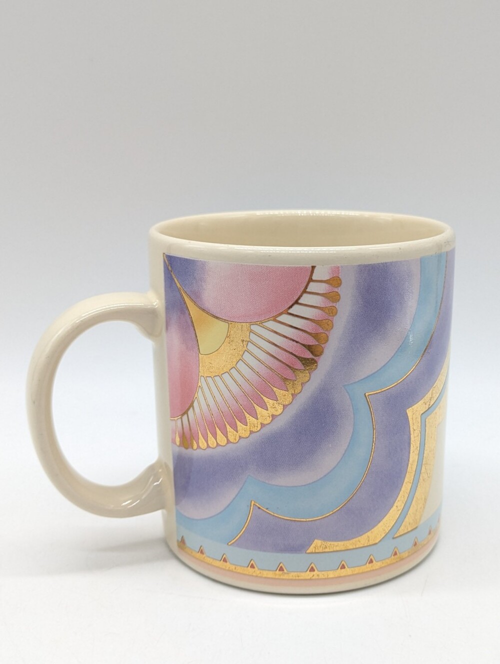 Vintage Laurel Burch Plum Blossom Cream Gold Purple Ceramic Coffee Mug
